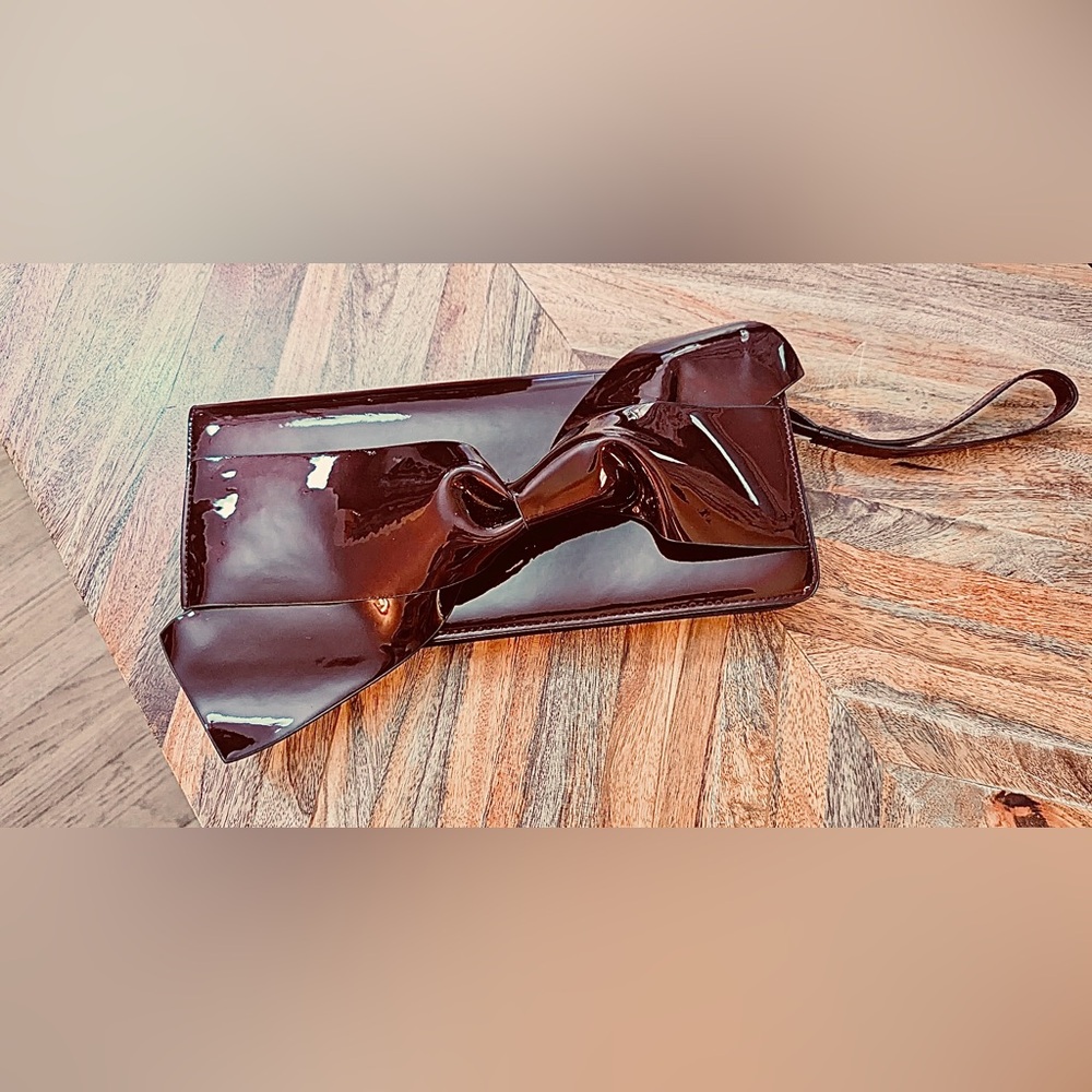 Patent Leather-Like Clutch Bag with Bow Feature NWOT